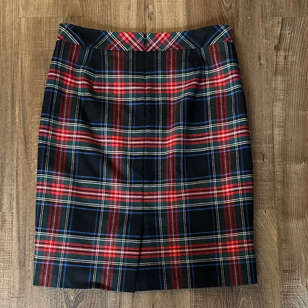 J. Crew Plaid Pencil Skirt Size 2 Red Blue Black Tartan Preppy Career - Picture 4 of 14